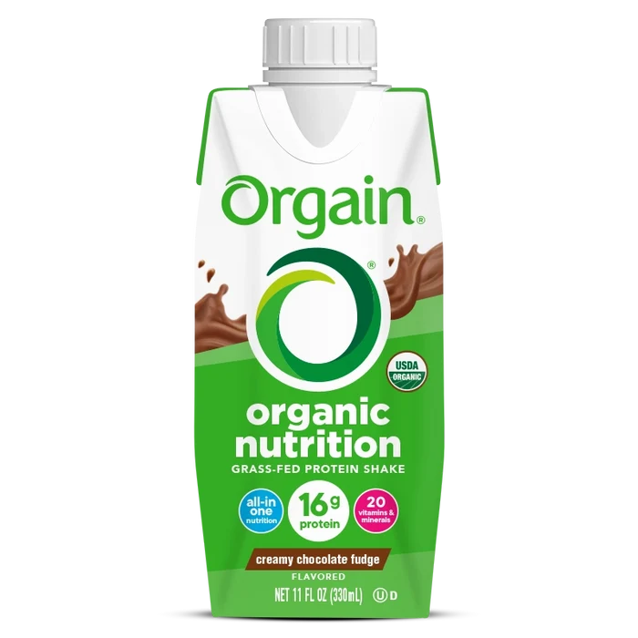Front of Organic Nutrition Shake Creamy Chocolate Fudge Flavor in the 12 Shakes Size