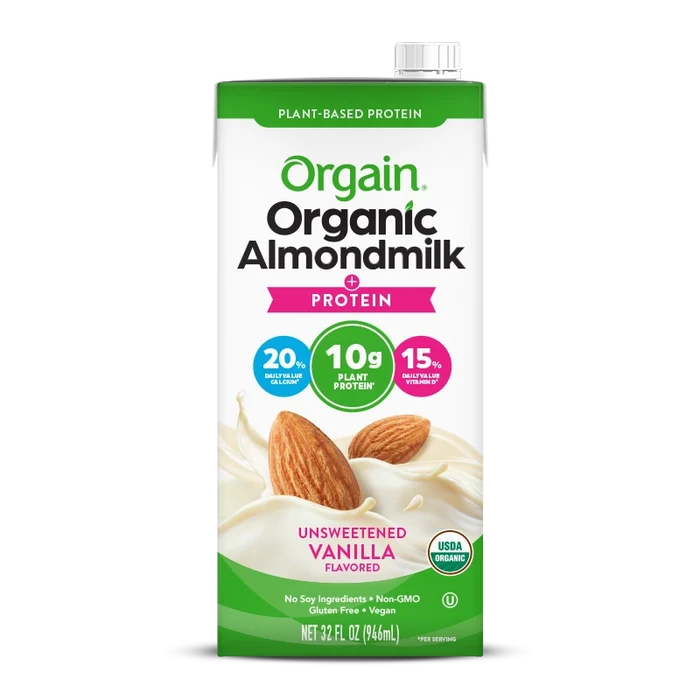 Front of Organic Protein Almond Milk - Unsweetened Vanilla  Flavor in the 6 Cartons Size