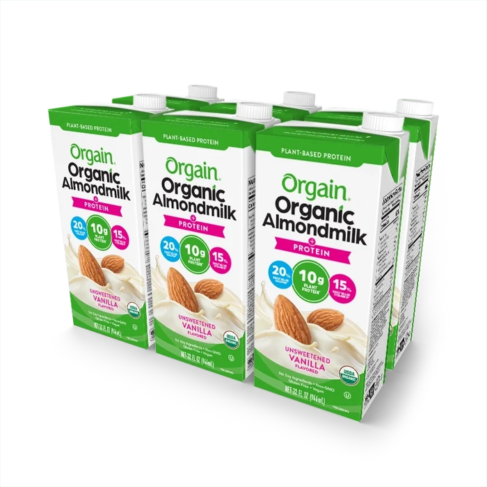 Front of Organic Protein Almond Milk - Unsweetened Vanilla  Flavor in the 6 Cartons Size