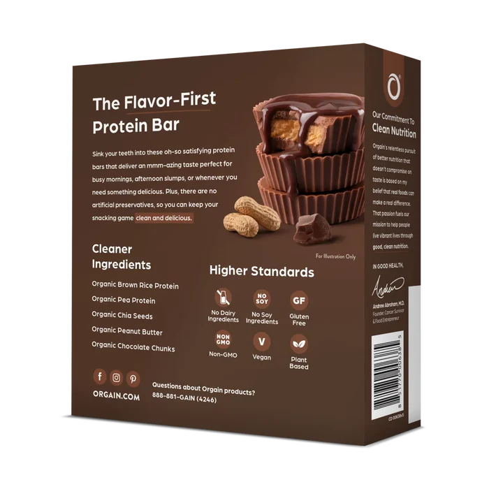 Rear Right side of Orgain Protein Bar - Peanut Butter Chocolate Chunk Flavor in the 12 Bars Size