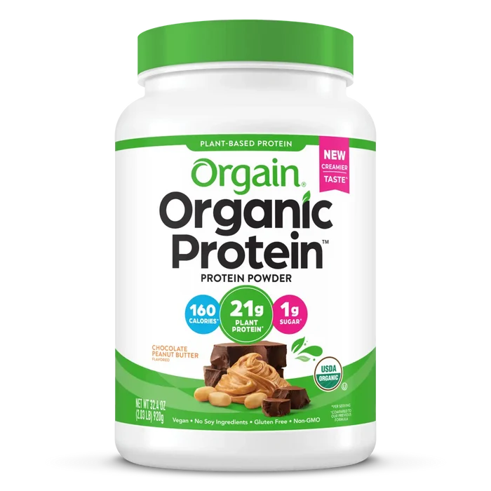 Front of Organic Protein Plant Based Protein Powder - Chocolate Peanut Butter  Flavor in the 2.03lb Canister Size