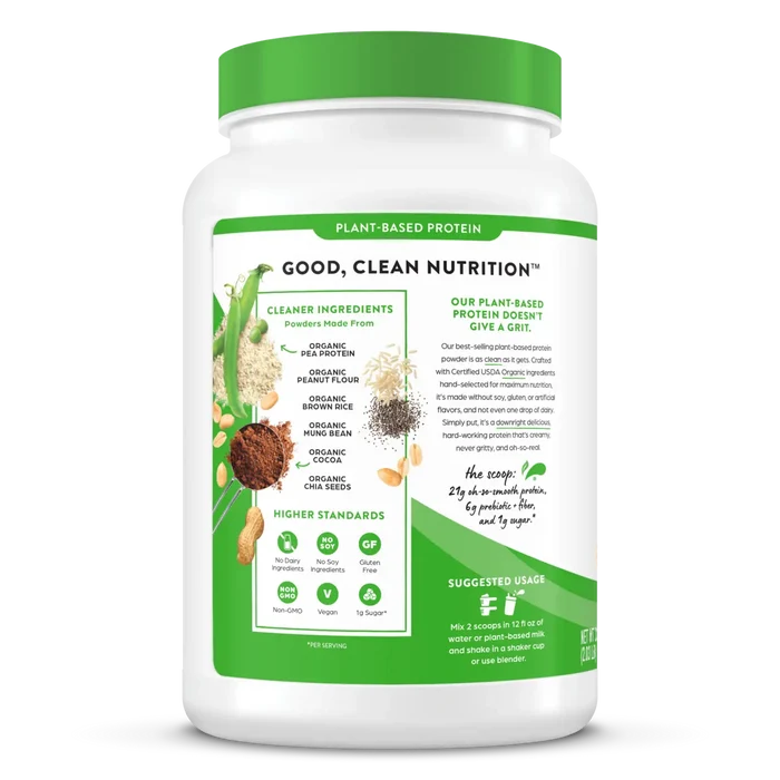 Left side of Organic Protein Plant Based Protein Powder - Chocolate Peanut Butter  Flavor in the 1.02lb Canister Size