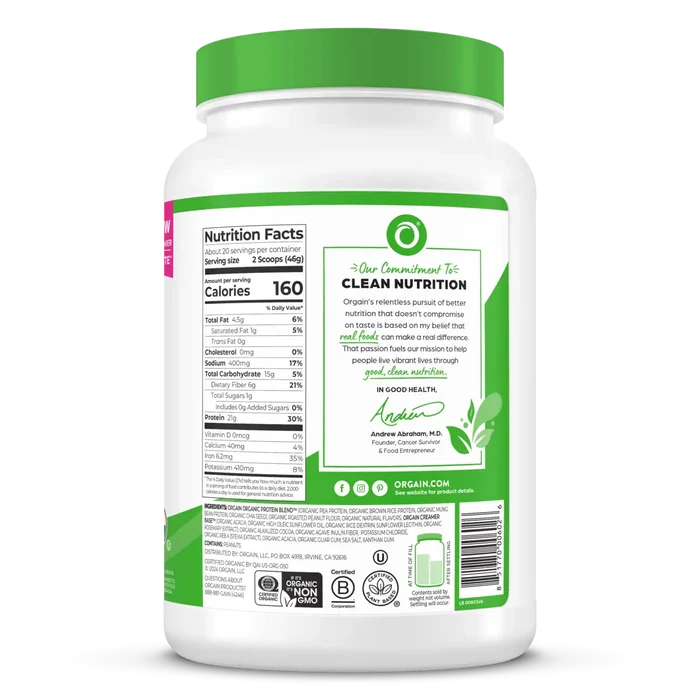 Right side of Organic Protein Plant Based Protein Powder - Chocolate Peanut Butter  Flavor in the 1.02lb Canister Size