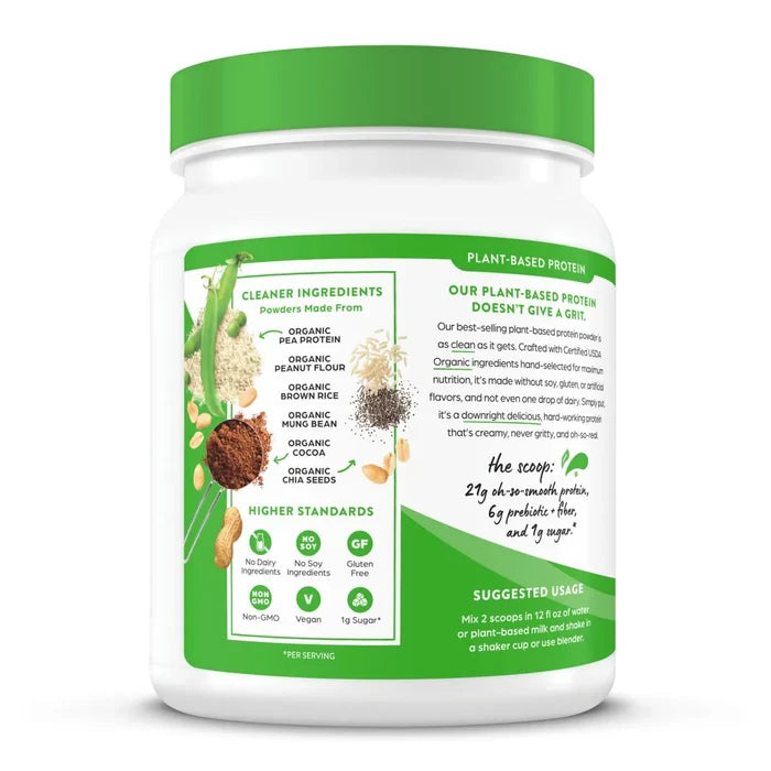 Left side of Organic Protein Plant Based Protein Powder - Chocolate Peanut Butter  Flavor in the 1.02lb Canister Size