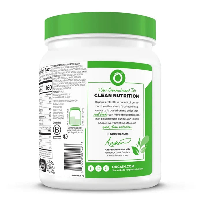 Right side of Organic Protein Plant Based Protein Powder - Chocolate Peanut Butter  Flavor in the 1.02lb Canister Size