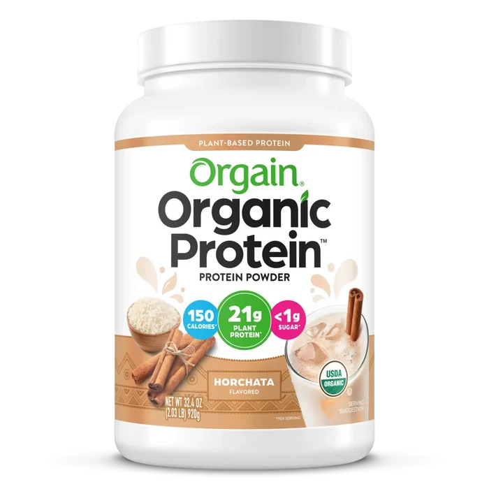 Front of Organic Protein Plant Based Protein Powder - Horchata  Flavor in the 2.03lb canister Size