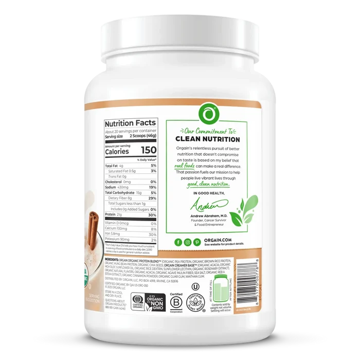 Right side of Organic Protein Plant Based Protein Powder - Horchata  Flavor in the 2.03lb canister Size