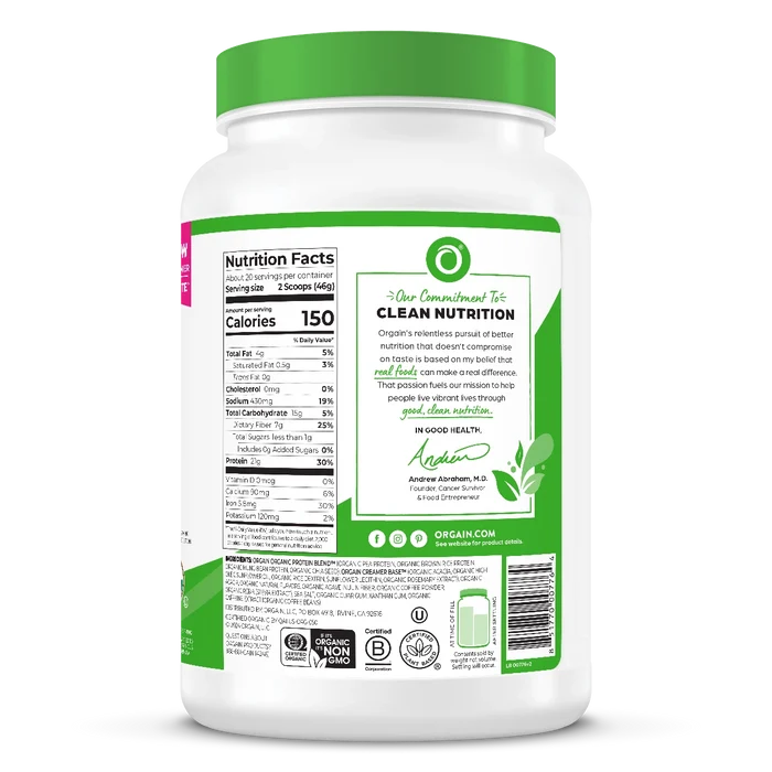 Right side of Organic Protein Plant Based Protein Powder - Iced Coffee  Flavor in the 2.03lb Canister Size