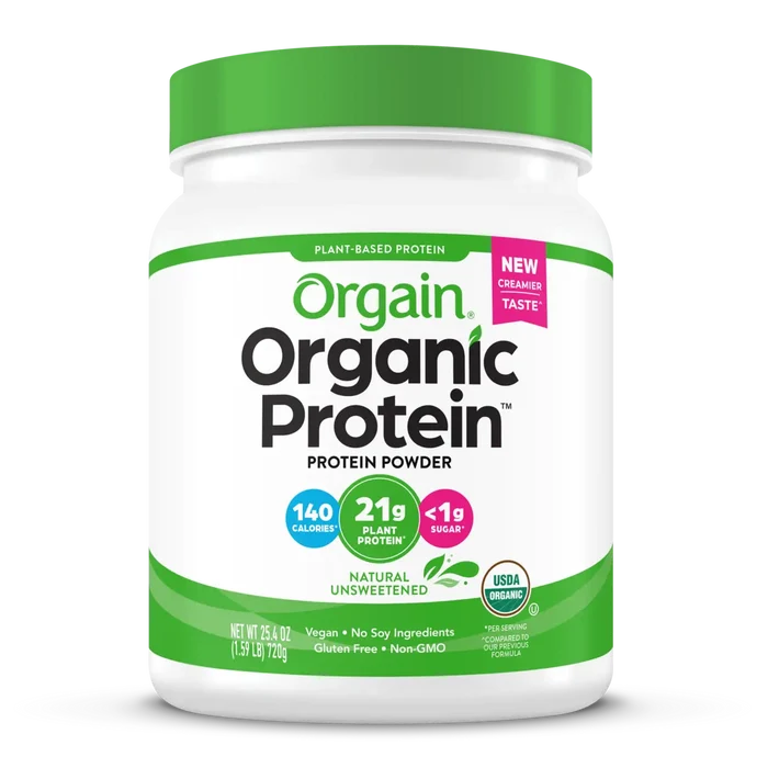 Front of Organic Protein Plant Based Protein Powder - Natural Unsweetened  Flavor in the 1.59lb Canister Size