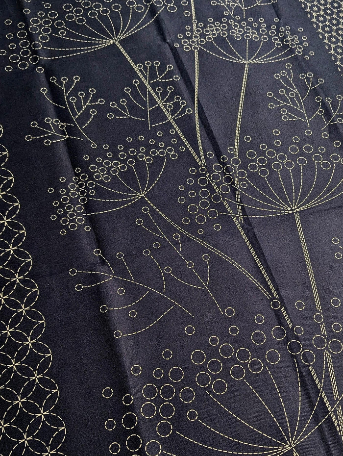 Orimono Imports - Dragonflies and Fennel Sashiko Washout Fabric Panel - Navy
