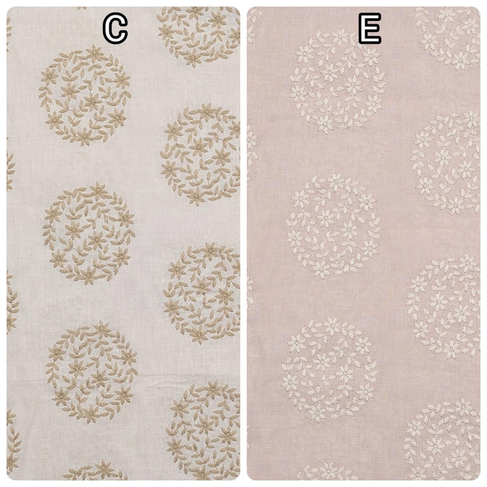 Orimono Imports - Embroidered Floral Cotton Voile - White and Beige