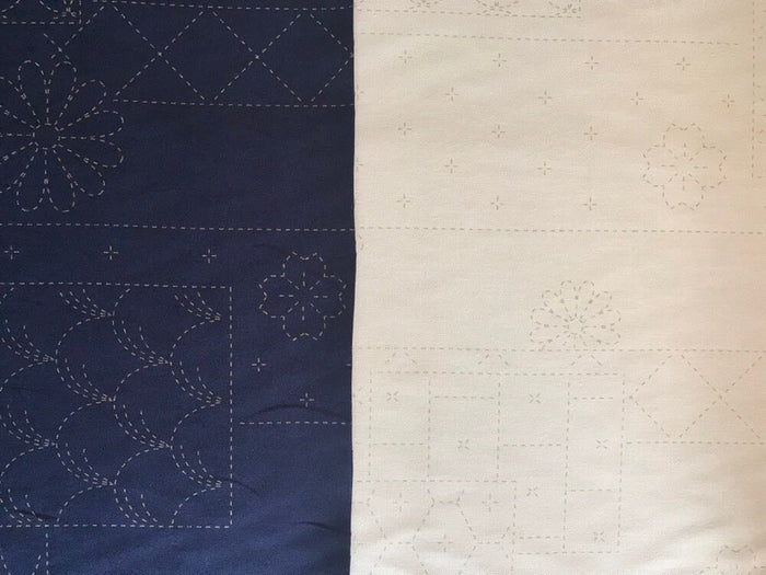 Orimono Imports - Flowers and Blocks Sashiko Washout Fabric Panel - Dark Navy, Cream, or Black