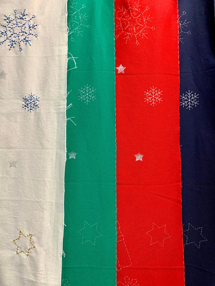 Orimono Imports - Gift Boxes Sashiko Washout Fabric Panel - Navy/Green/Red/Cream