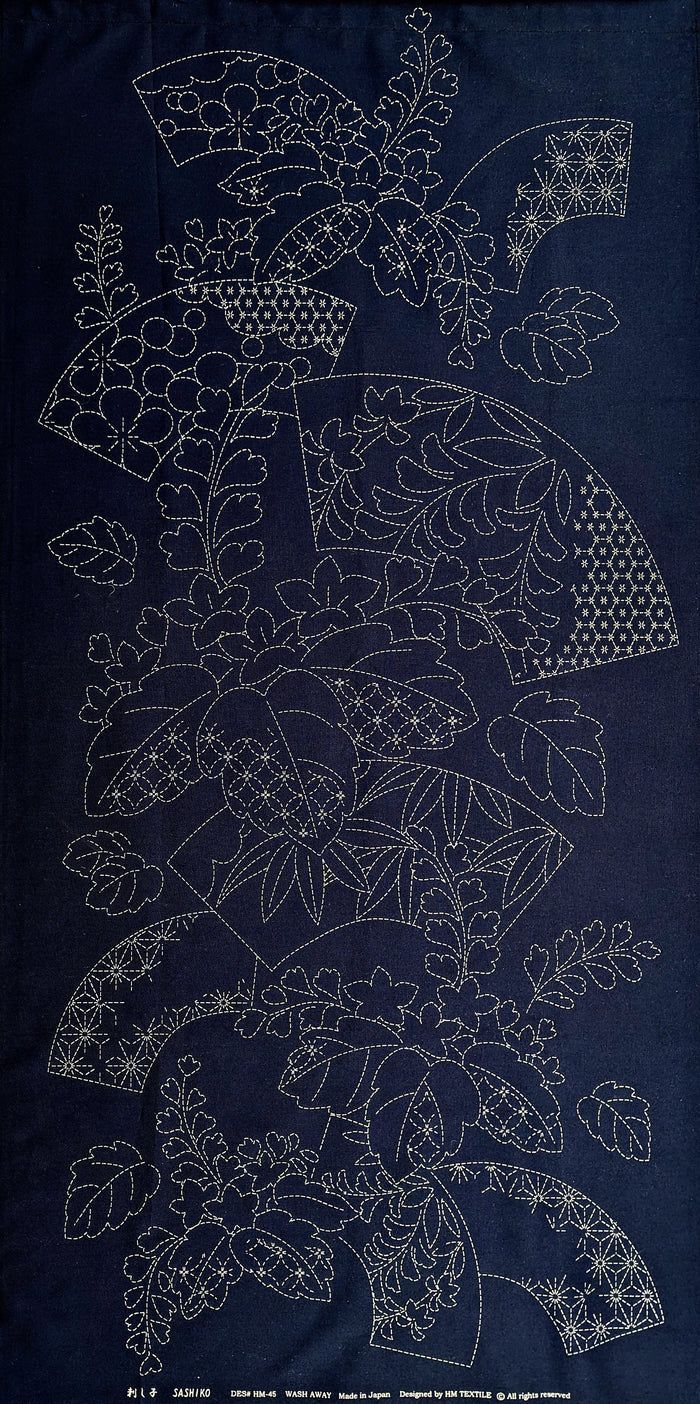 Orimono Imports - Patterned Fans Sashiko Washout Fabric Panel - Navy
