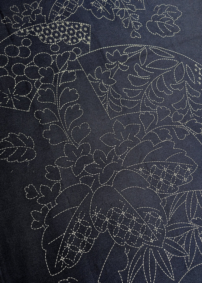 Orimono Imports - Patterned Fans Sashiko Washout Fabric Panel - Navy