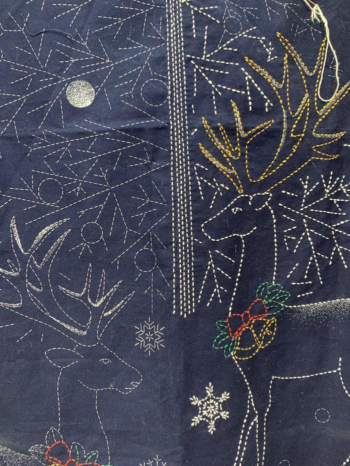 Orimono Imports - Woodland Christmas Sashiko Washout Fabric Panel - Navy/Green/Red/Cream
