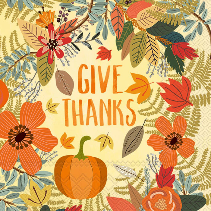 Paper Cocktail Napkins Pack of 20 Give Thanks Floral Fall