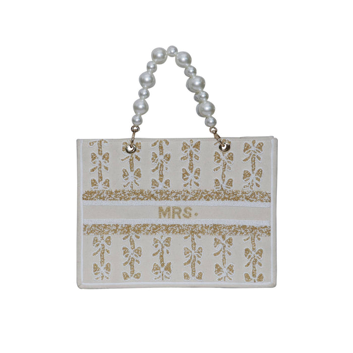 Pearl Bow Square Tote Bag