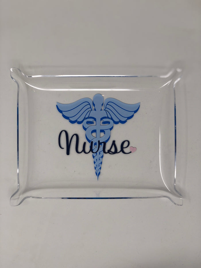 Personalized acrylic trinket tray — lifestyle flat lay