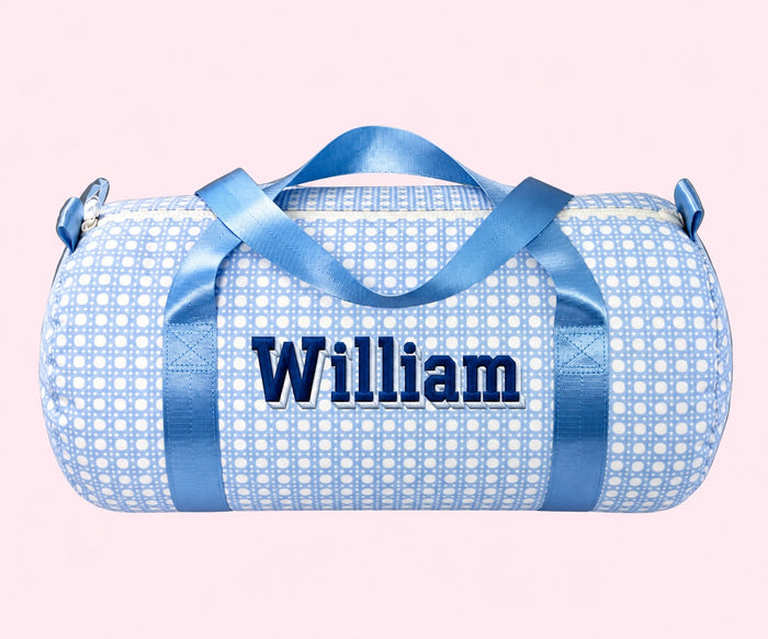 Personalized Baby Blue Bungalow Glossy Medium Duffel