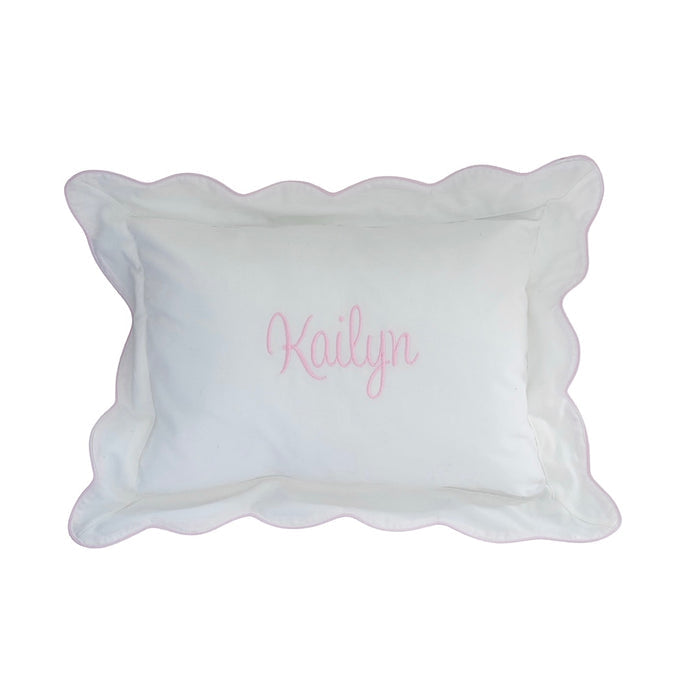 Personalized baby pillow scallop edge — embroidered name, nursery and baby shower gift