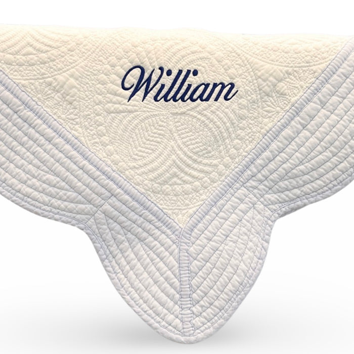 Personalized baby quilt — blue colorway, baby boy gift