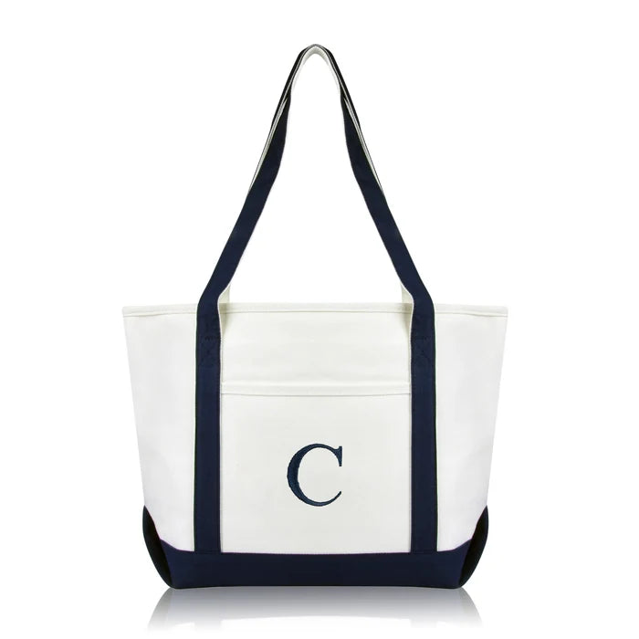 Personalized Black Tote Bag with Initial