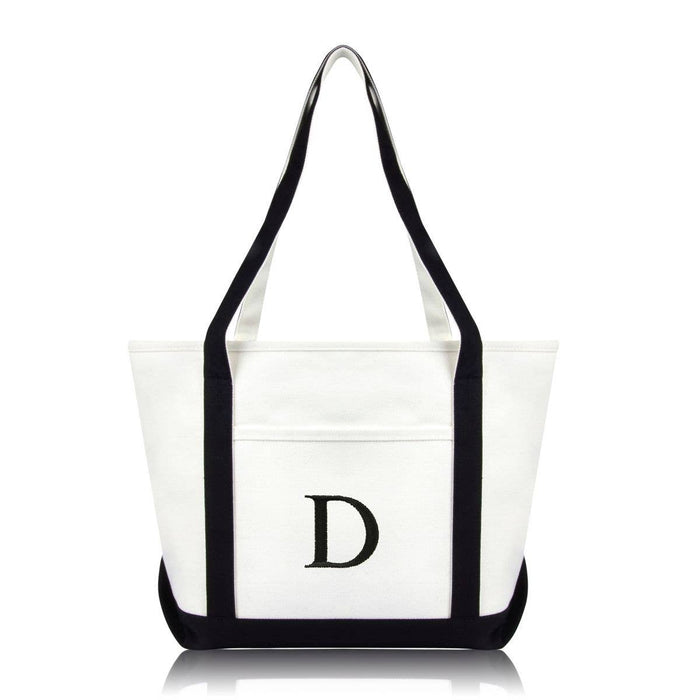 Personalized Black Tote Bag with Initial