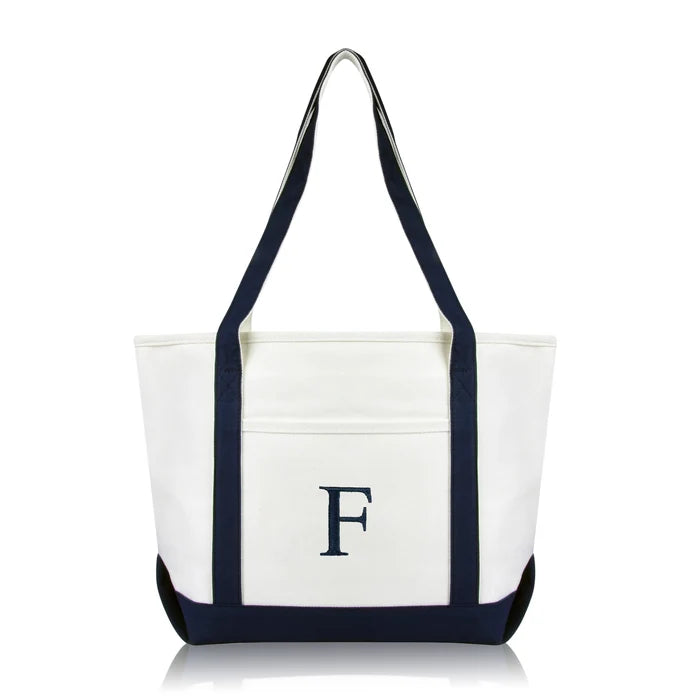 Personalized Black Tote Bag with Initial