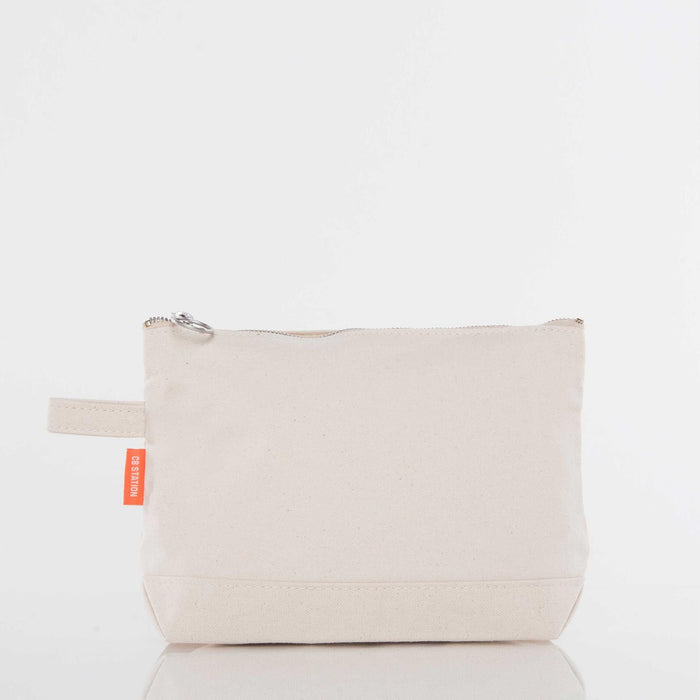 Personalized canvas makeup case — monogram example in block letters