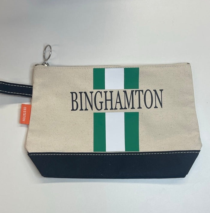 Personalized canvas makeup case — lifestyle shot showing use
