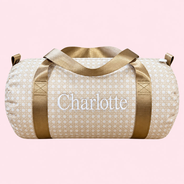 Personalized Champagne Bungalow Glossy Medium Duffel
