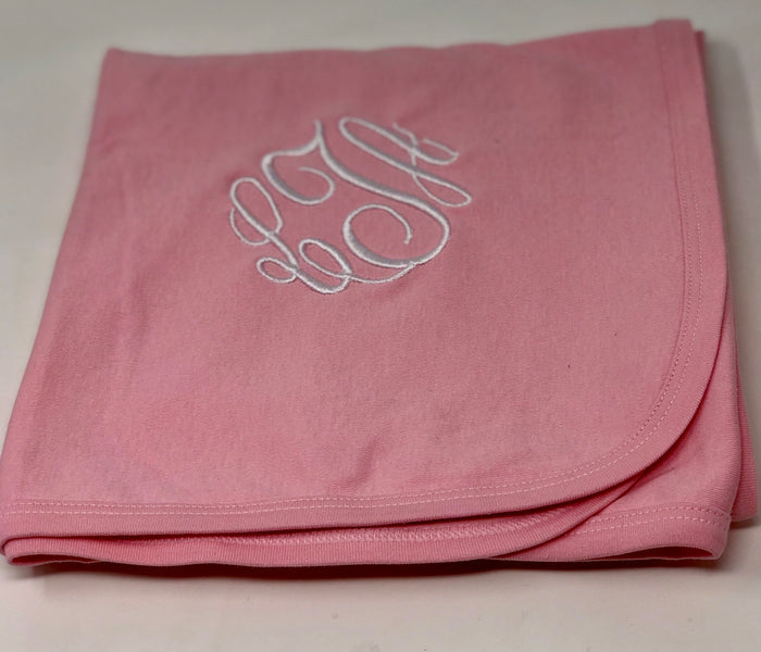 Personalized cotton receiving blanket — embroidered name included, baby shower gift