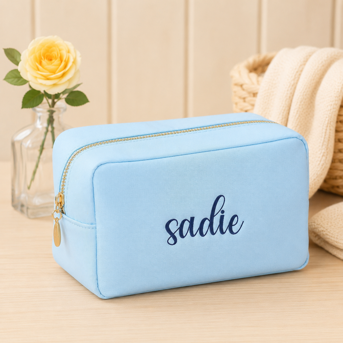 Personalized Emma Round Zippered Nylon Cosmetic Pouch Bag