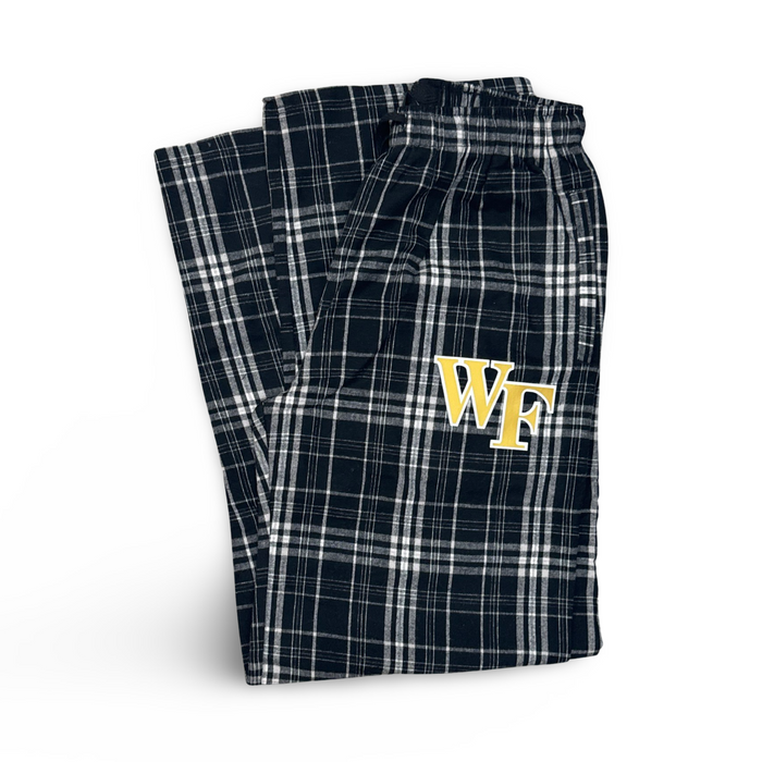 Personalized flannel pajama pant — shown with school logo example