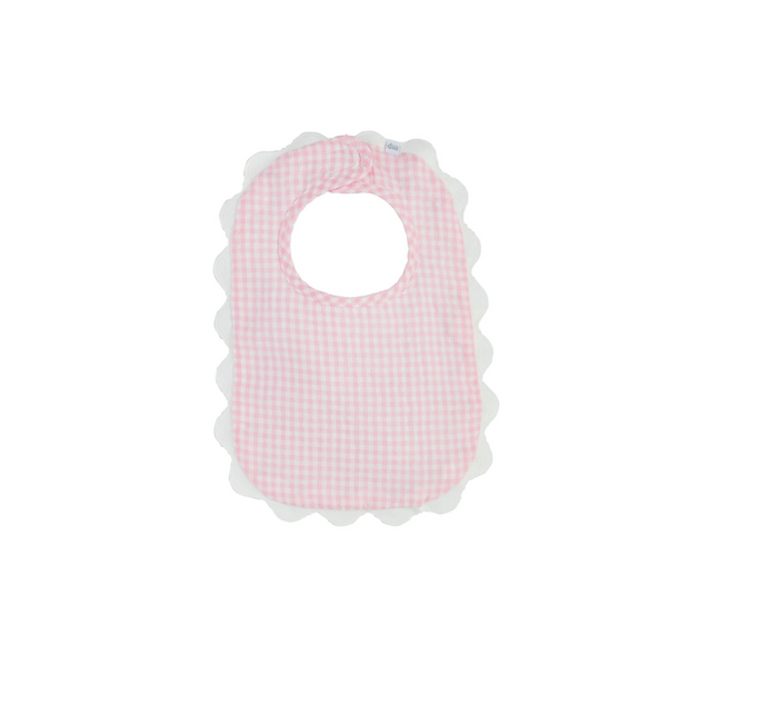 Personalized Pink Gingham Scallop Bib