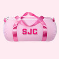 Personalized Pink Preppy Stripe Glossy Medium Duffel