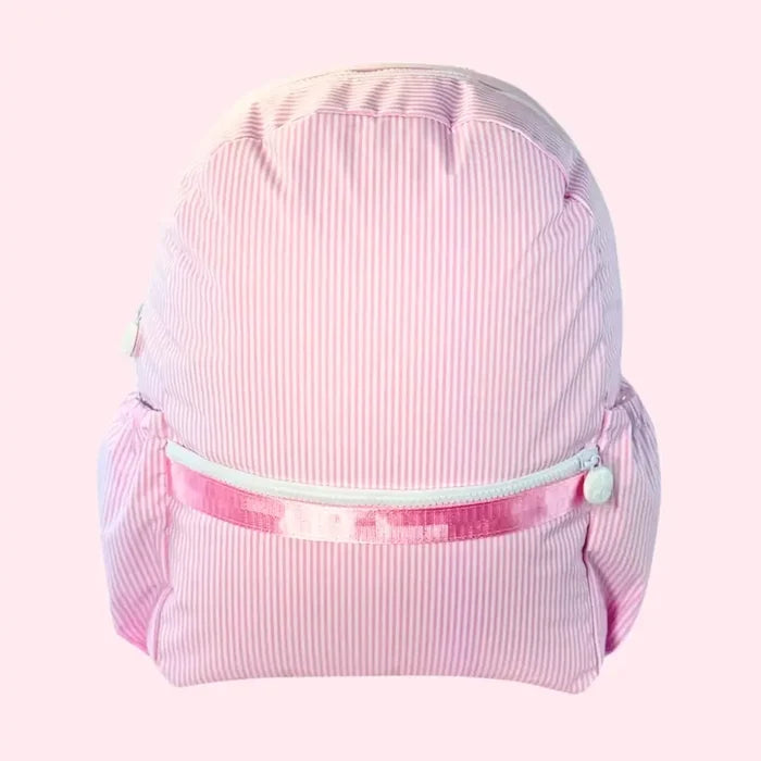 Personalized Pink Preppy Stripe ~WIPEABLE~Medium Backpack w/ Pockets
