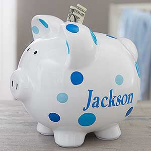 Personalized polka dot piggy bank — alternate color view