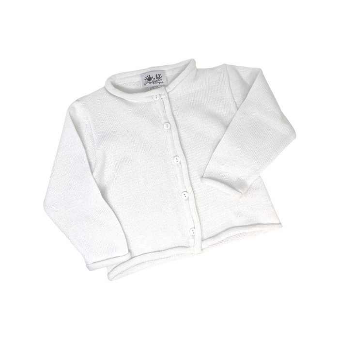Personalized rollneck button down sweater — shown with embroidered monogram detail