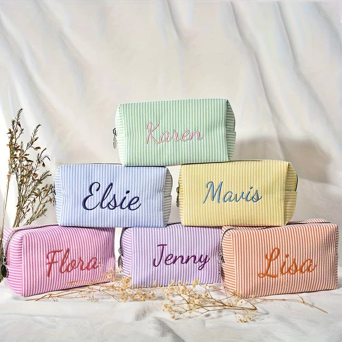 Personalized Striped Cosmetic Bag