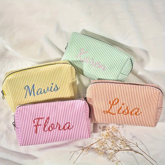 Personalized Striped Cosmetic Bag