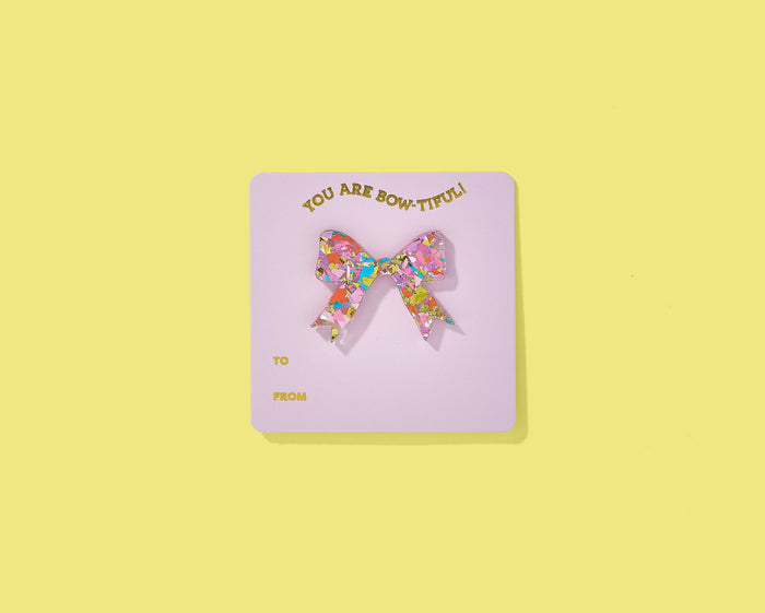 Pin w/ Gift Card - Bow - Pink & Colorful Confetti