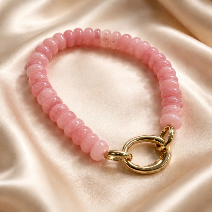 Pink Beaded Bracelet with Gold Toggle Clasp – Stretch Gemstone Bracelet Gift for Her