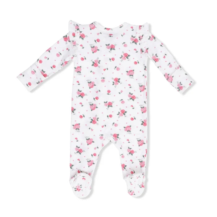 Pink Rosettes 2 Way Ruffle Sleeve Zipper Footie