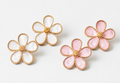 Pink & White Floral Stud Earrings | Gold Flower Statement Earrings