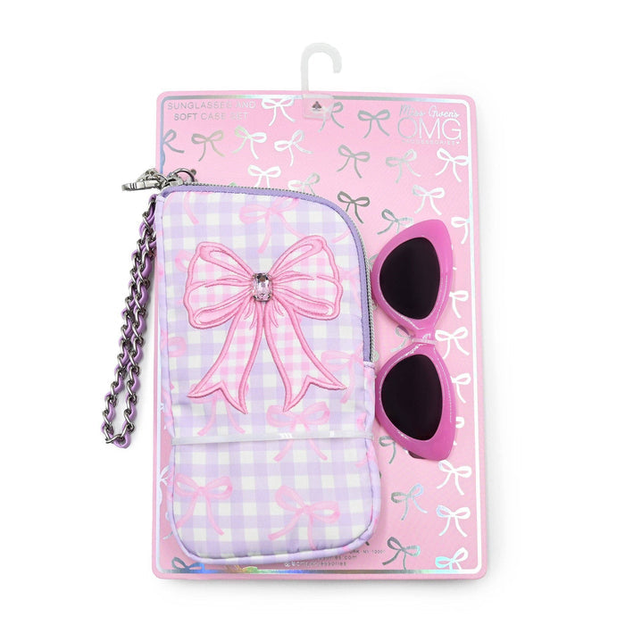 Plaid Bow Wristlet Case and Sunglasses