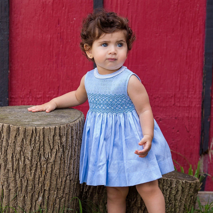 Polka dots dress blue — cute baby clothing, baby shower gift