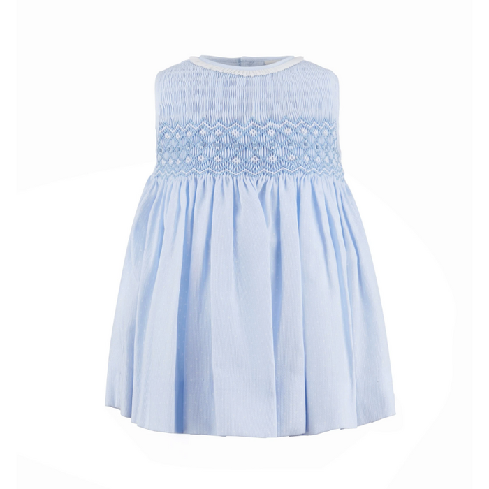 Polka dots dress blue — shown on baby girl