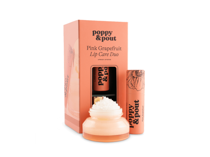 Poppy & Pout Pink Grapefruit Lip Care Duo on a white background